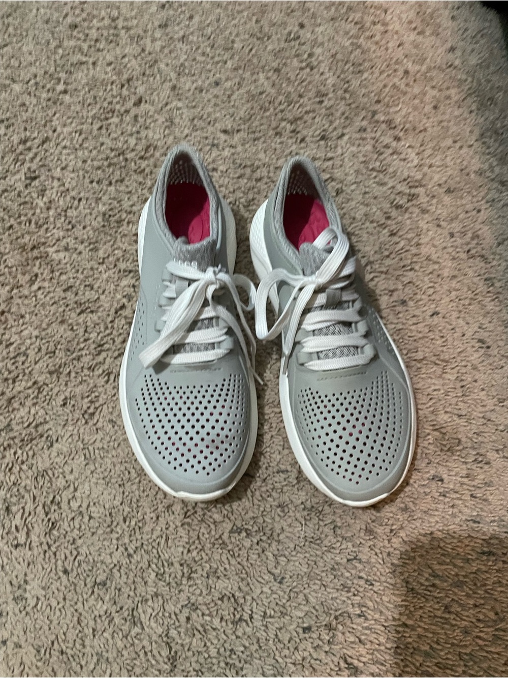 CROCS Women's Light Gray Sneakers with Pink Interior
